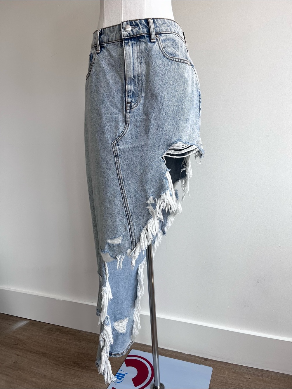 Alexander Wang Distressed Denim Asymmetric Midi Skirt — Size 28